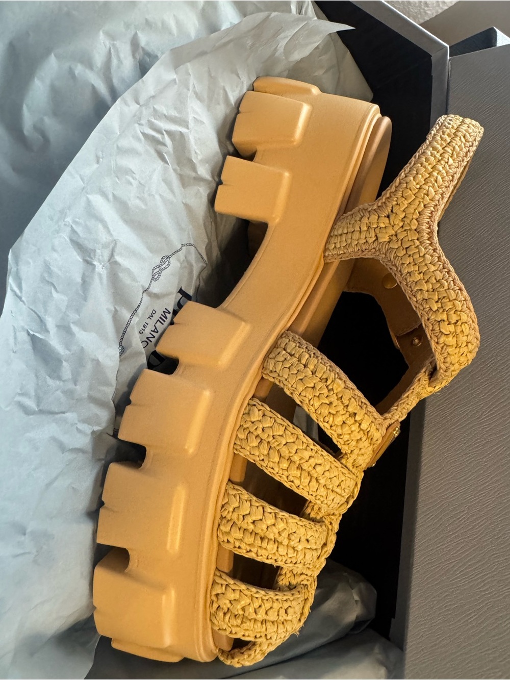 Prada Beige Woven Raffia Slingback Sandals - Picture 4 of 11
